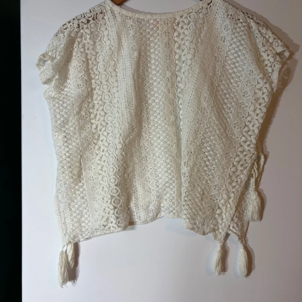 GB Girls Ivory Cotton Lace‎ Poncho Top with Tassels Size 5 Boho Festival